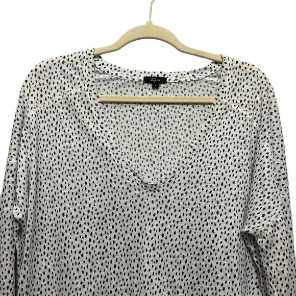 RAILS Sami Drop Shoulder V-neck Linen Blend Tee White Black Leopard Spots LG - Picture 6 of 8